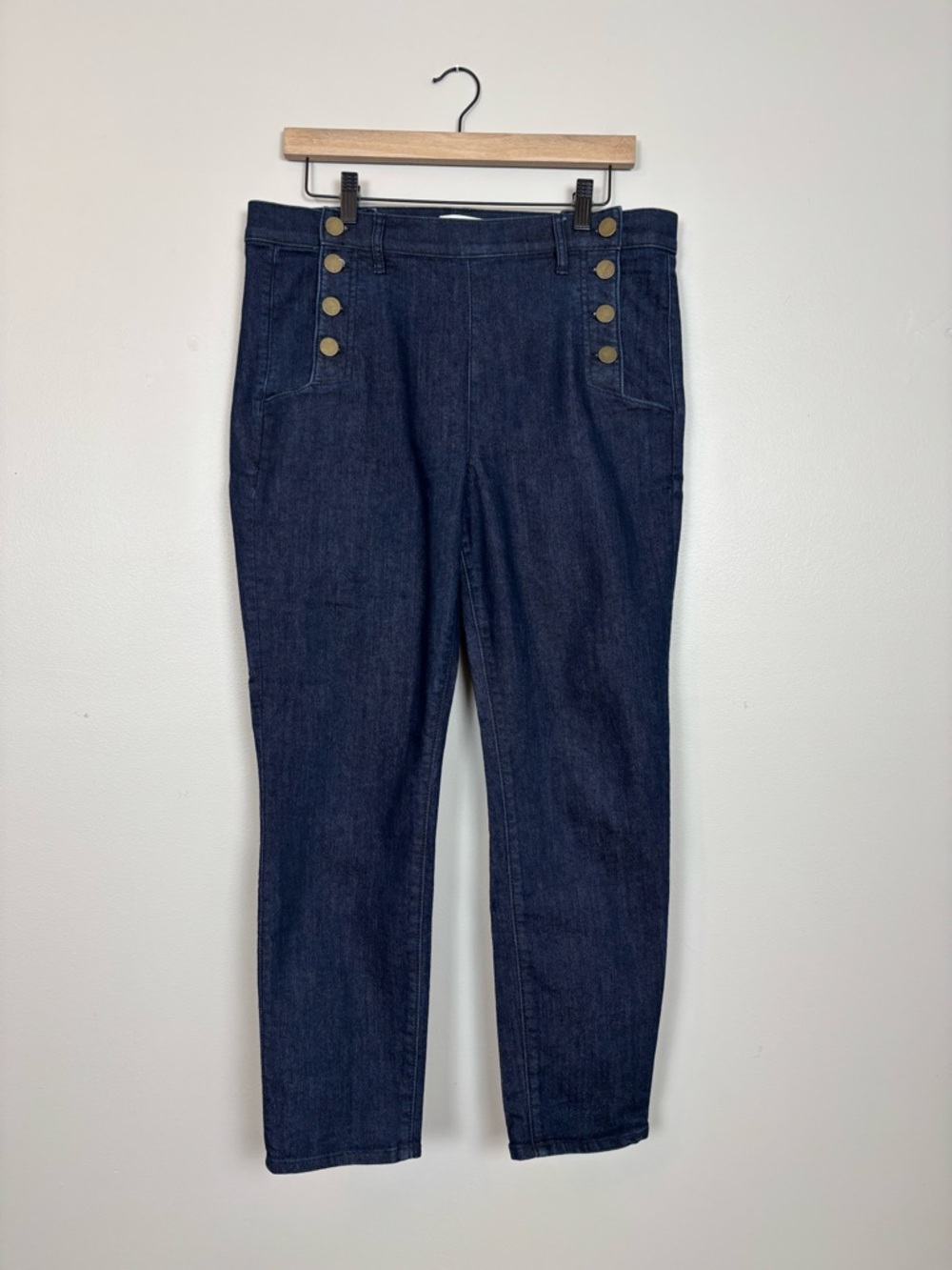 Loft Jeans Womens 31 Blue Modern Skinny Sailor Style Gold Tone Buttons Denim
